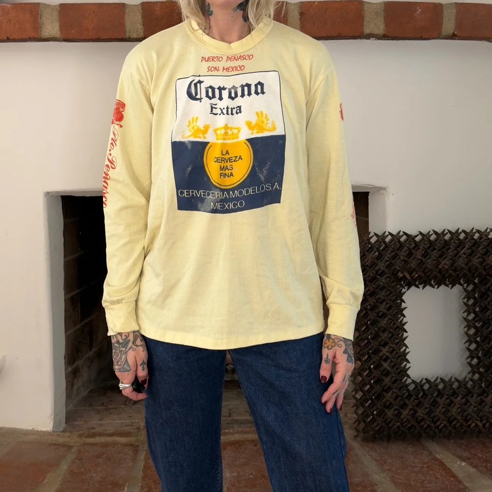Vintage Sivory Corona Extra Long Sleeve Shirt Mens Medium Puerto Penasco Mexico